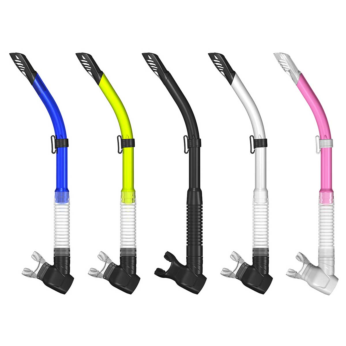 SeaPro Semi Dry snorkler i 5 forskellige stilfulde farvevarianter.