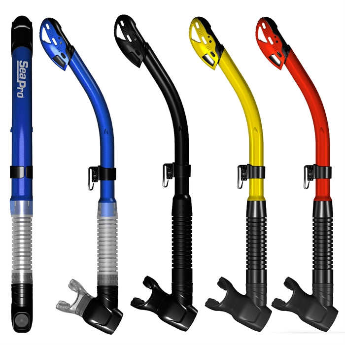 SeaPro Pro Dry snorkel i sort med det avancerede Dry Top ventil-system.