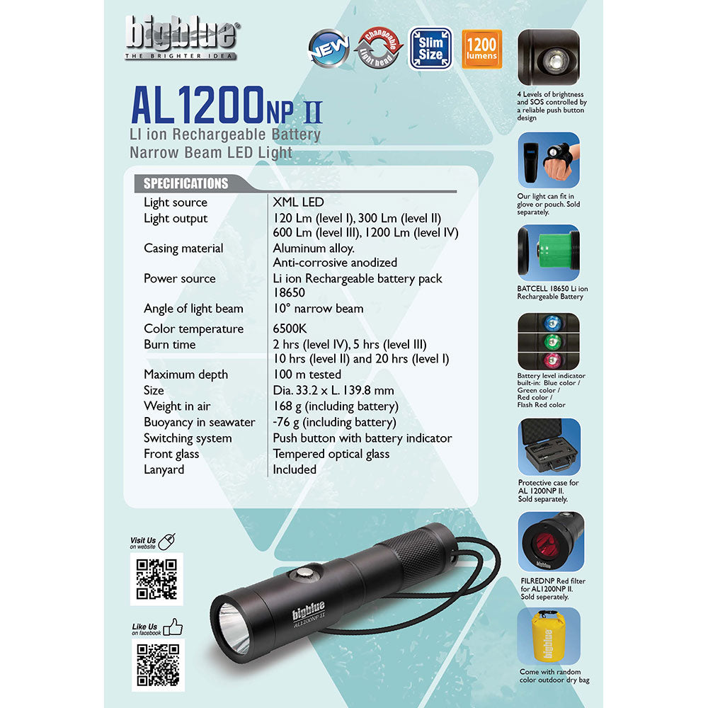 Dykkerlygte Bigblue AL1300 Narrow beam