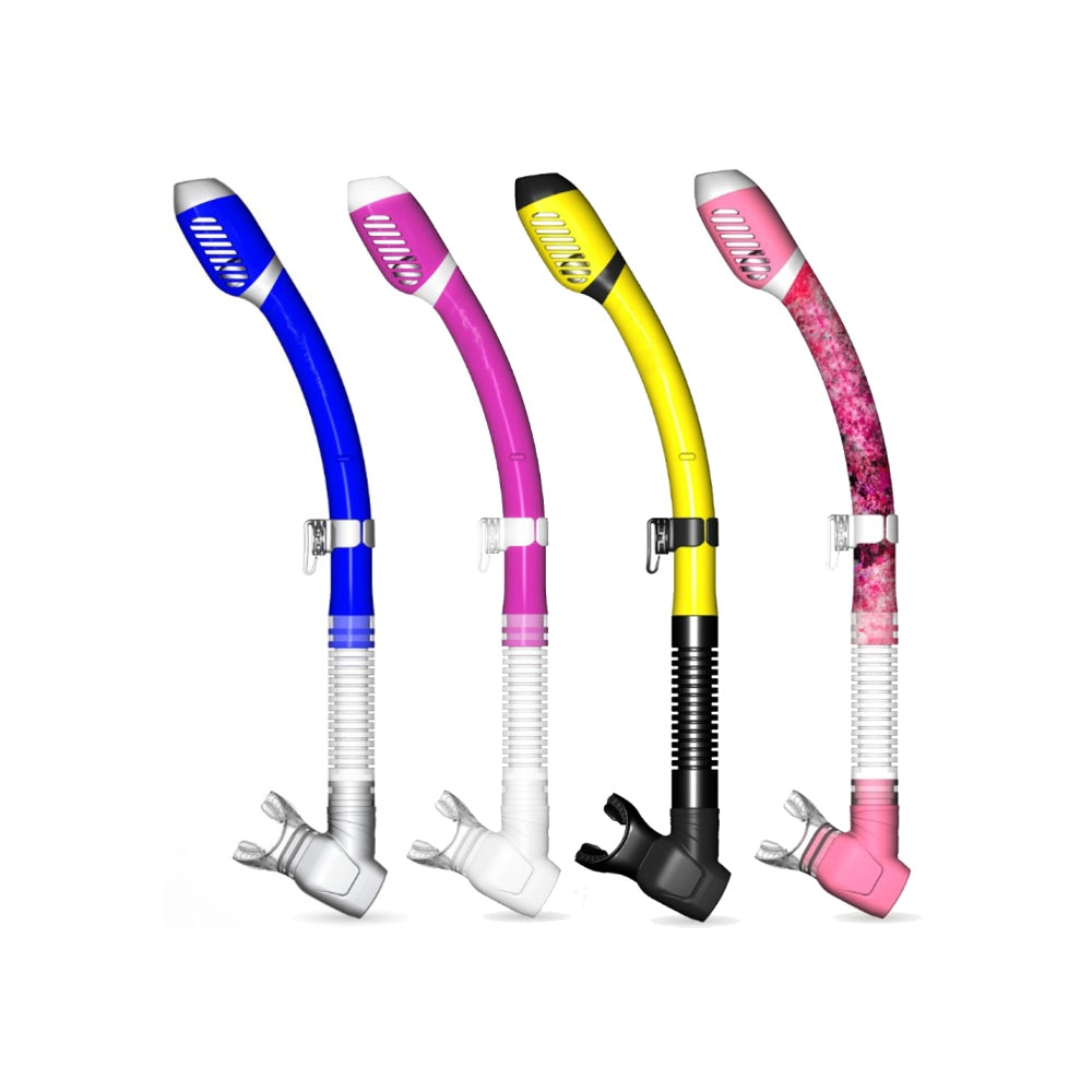 SeaPro Adult Dry snorkler udstillet i de 4 forskellige farvemuligheder.
