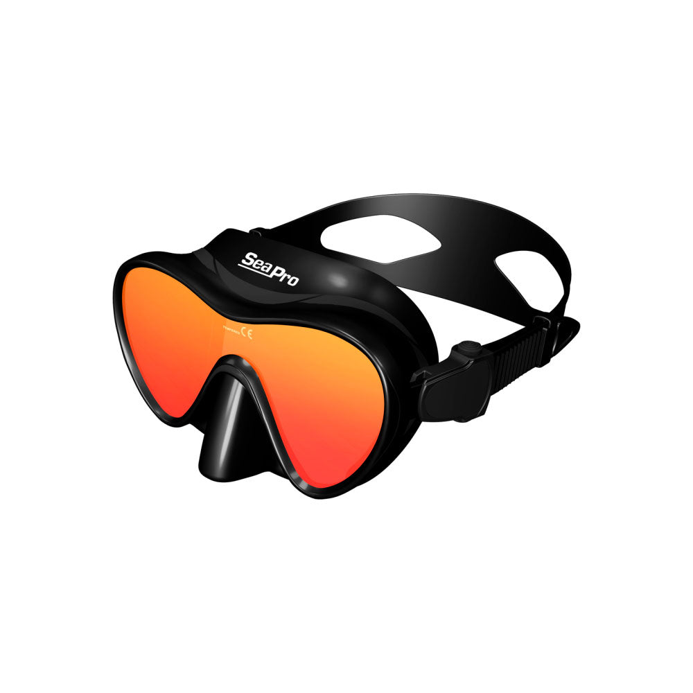 SeaPro Black Revo dykkermaske i helsort design med gul spejlreflekslinse.